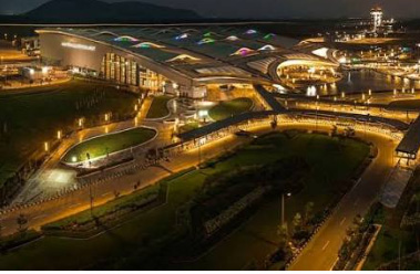 Bhogapuram International Airport construction and development site near Visakhapatnam showing large-scale infrastructure work, land preparation, and ongoing airport expansion project in Andhra Pradesh, India