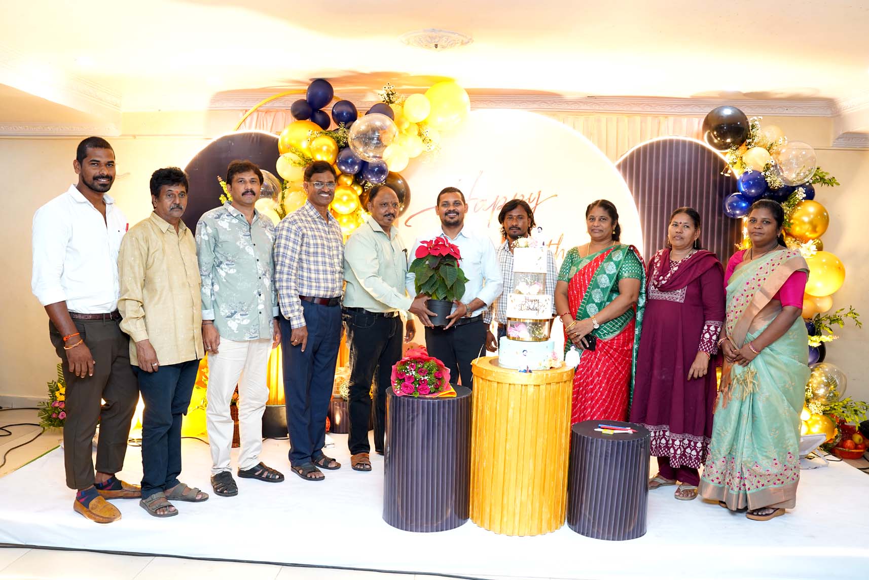 Sri Botcha Chakradhara Rao celebrating his 45th birthday with the Sai Infra Developers team in Visakhapatnam