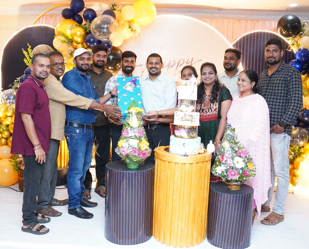 Sri Botcha Chakradhara Rao celebrating his 45th birthday with the Sai Infra Developers team in Visakhapatnam